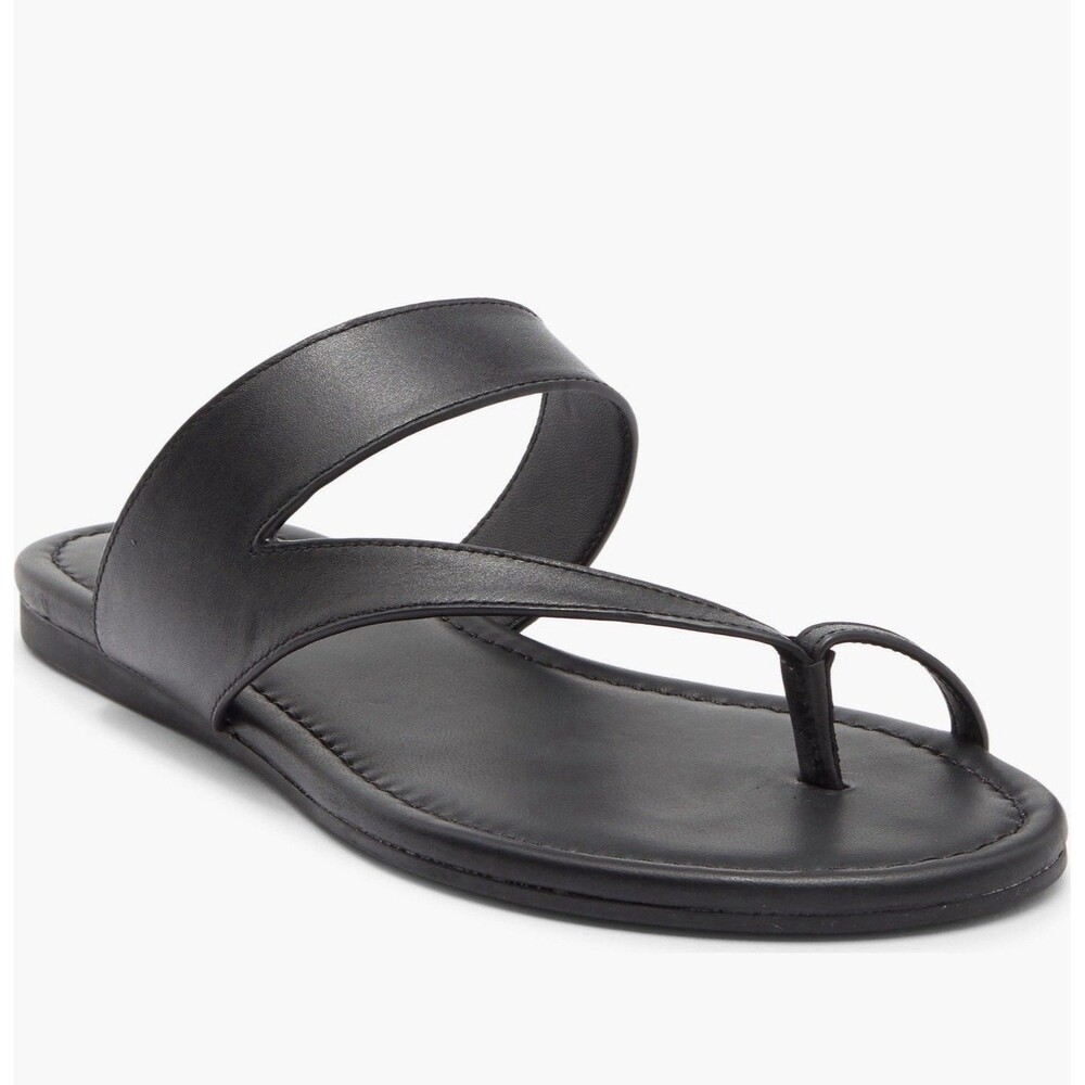 Stuart weitzman Women's Natural Remy Toe Strap Black Sandal $250